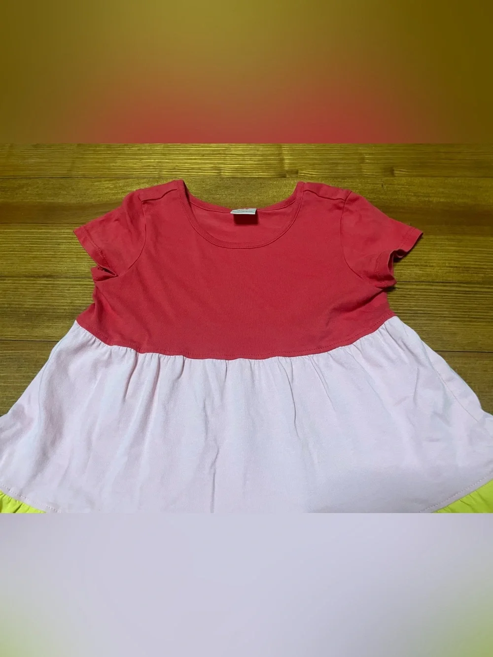 Hanna Andersson Red Pink Yellow Blue Tiered Color Block Cotton Dress Size 6-7